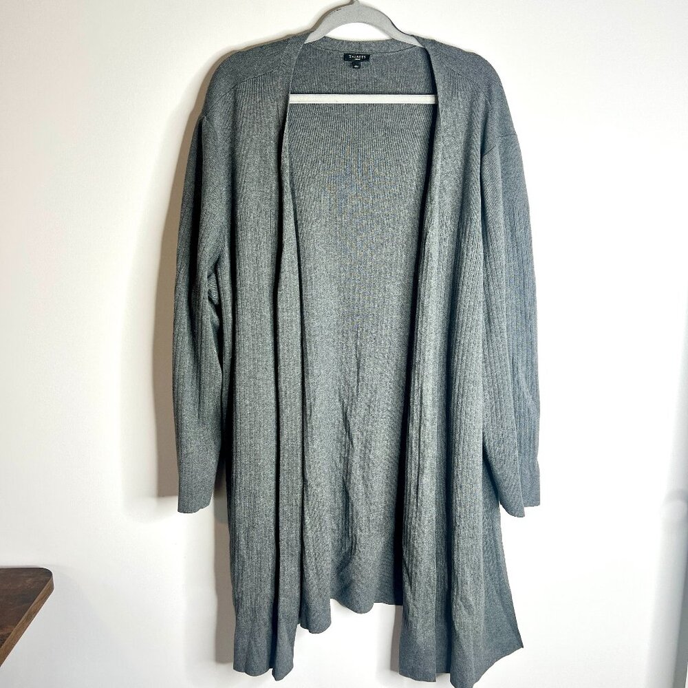 Talbots Gray Ribbed Long-Lined Open-Front Cardigan Duster Sweater Plus Sz 3X